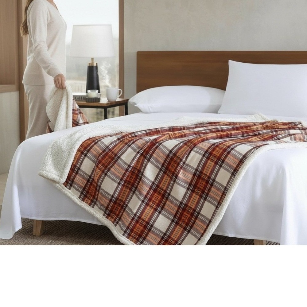 Eddie Bauer Home Plaid Sherpa Fleece Throw Blanket Cozy Warm Home Decor - Picture 2 of 9